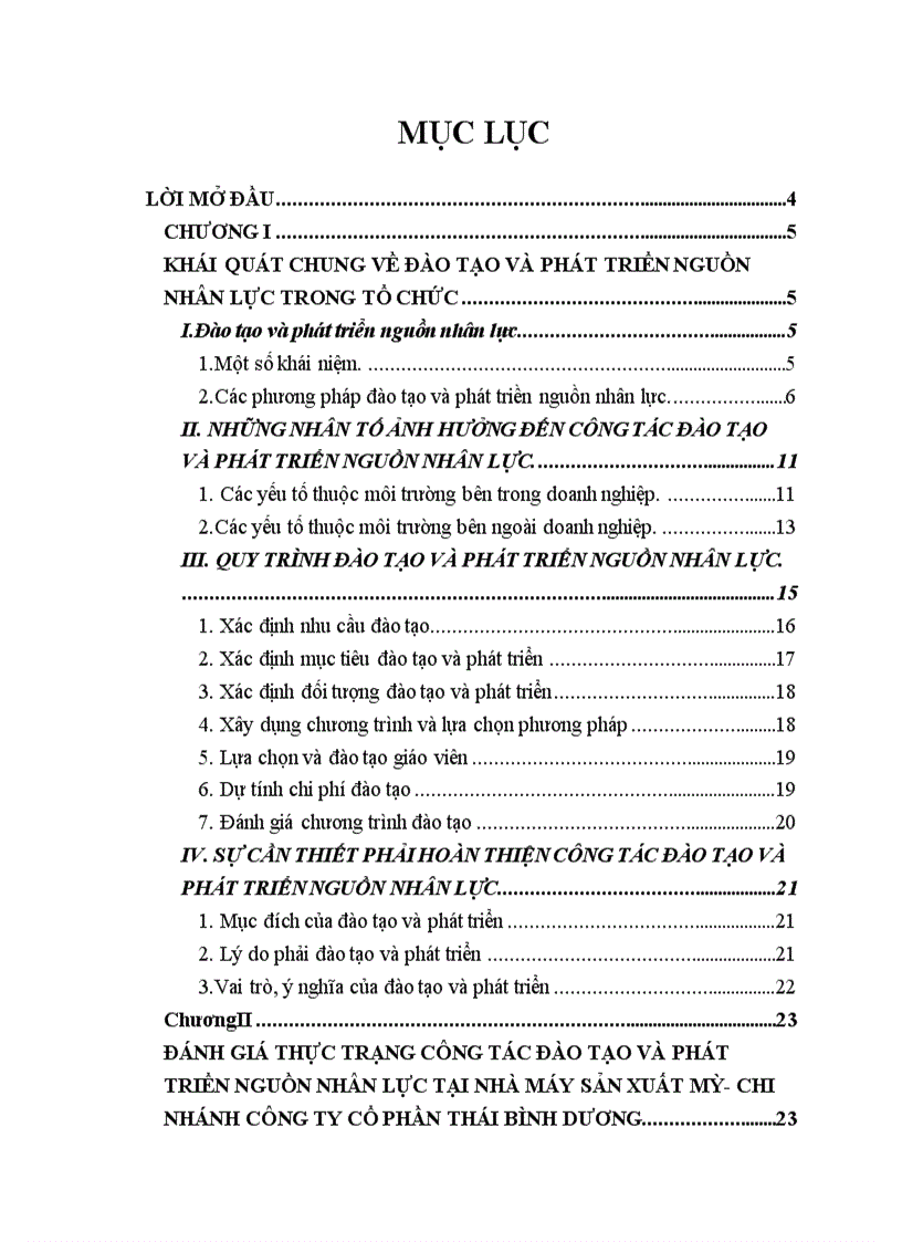 Một số giải pháp nhằm hoàn thiện công tác đào tạo và phát triển nguồn nhân lực tại nhà máy sản xuất Mỳ Chi nhánh Công ty cổ phần Thái Bình Dương