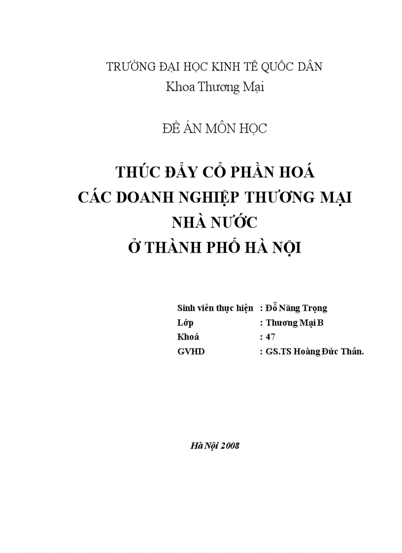 Thúc đẩy cổ phần hoá các doanh nghiệp thương mại Nhà nước ở Thành phố Hà Nội