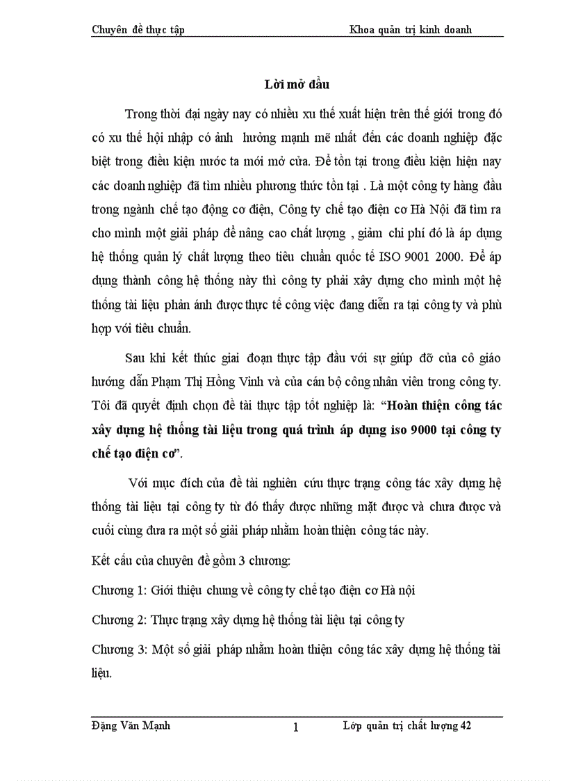 Hoa n thiê n công ta c xây dư ng hê thô ng ta i liê u trong qua tri nh a p du ng ISO 9000 ta i công ty chê ta o điê n cơ Ha Nô i