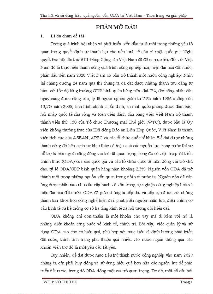 Thu hút và sử dụng hiệu quả nguồn vốn hỗ trợ phát triển chính thức ODA Thực trạng và giải pháp
