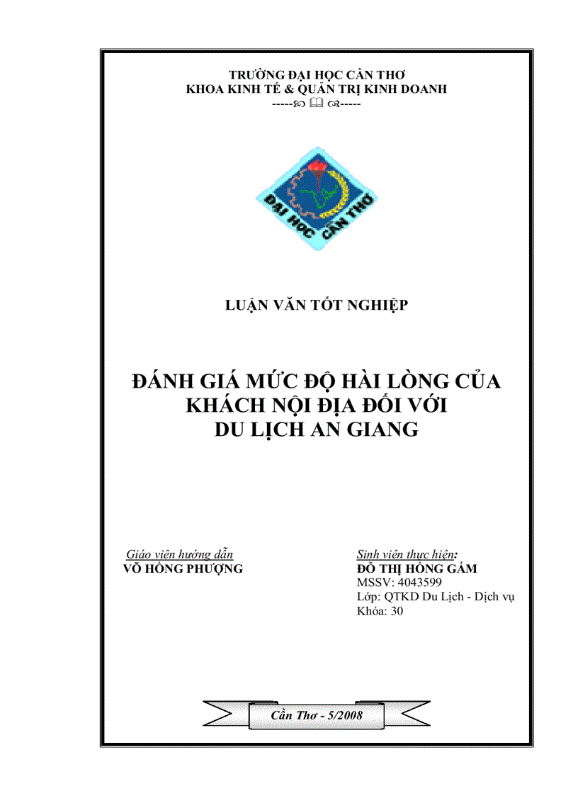 Đánh giá mức độ hài lòng của khách nội địa đối với du lịch an giang