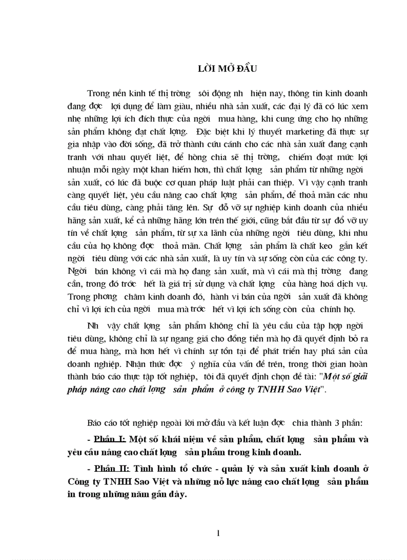 Một số giải pháp nâng cao chất lượng sản phẩm ở công ty TNHH Sao Việt