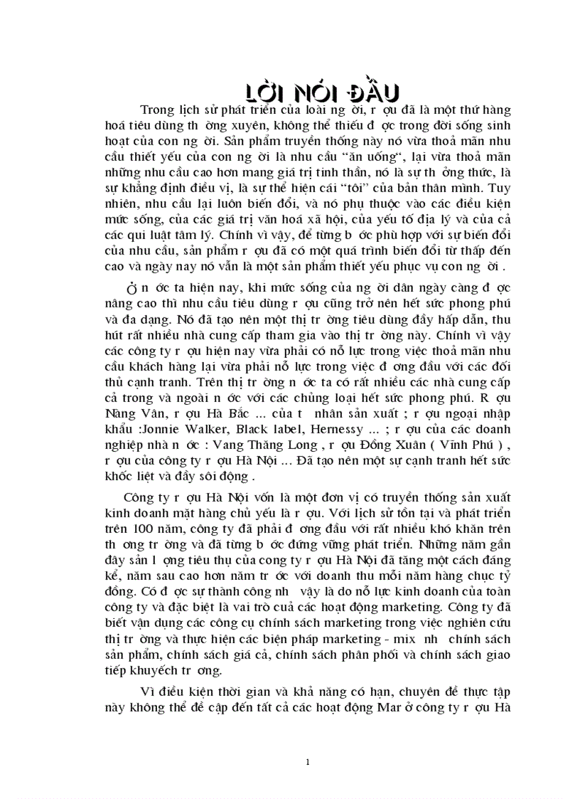 Thị trường rượu Giải pháp nhằm nâng cao hiệu quả về chiến lược sản phẩm ở công ty Rượu Hà Nội