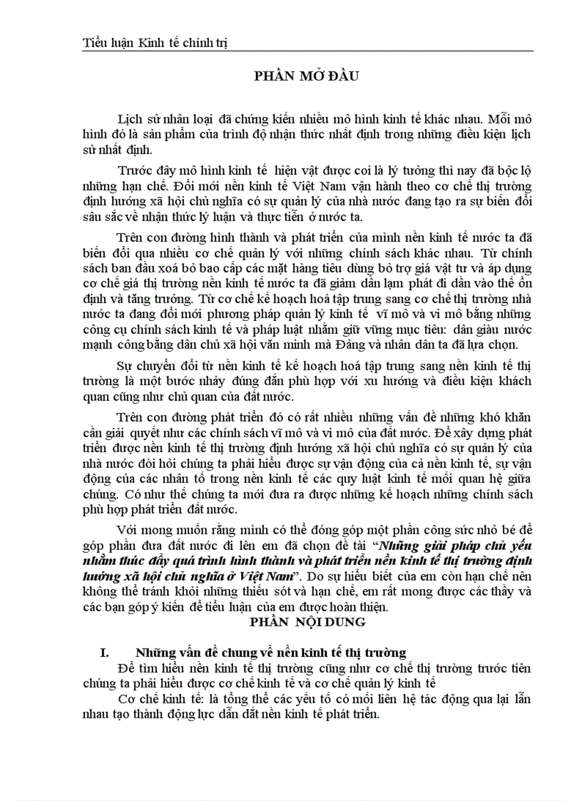 Những giải pháp chủ yếu nhằm thúc đẩy quá trình hình thành và phát triển nền kinh tế thị trường định hướng xã hội chủ nghĩa ở Việt Nam