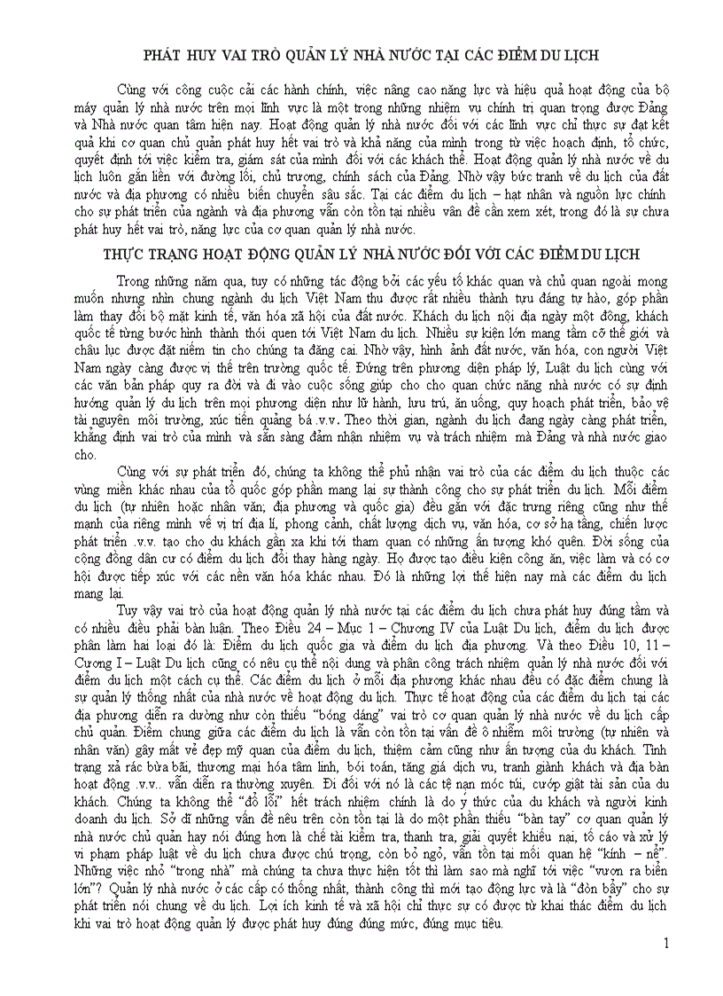 Phát huy vai trò quản lý Nhà Nước tại các điểm du lịch