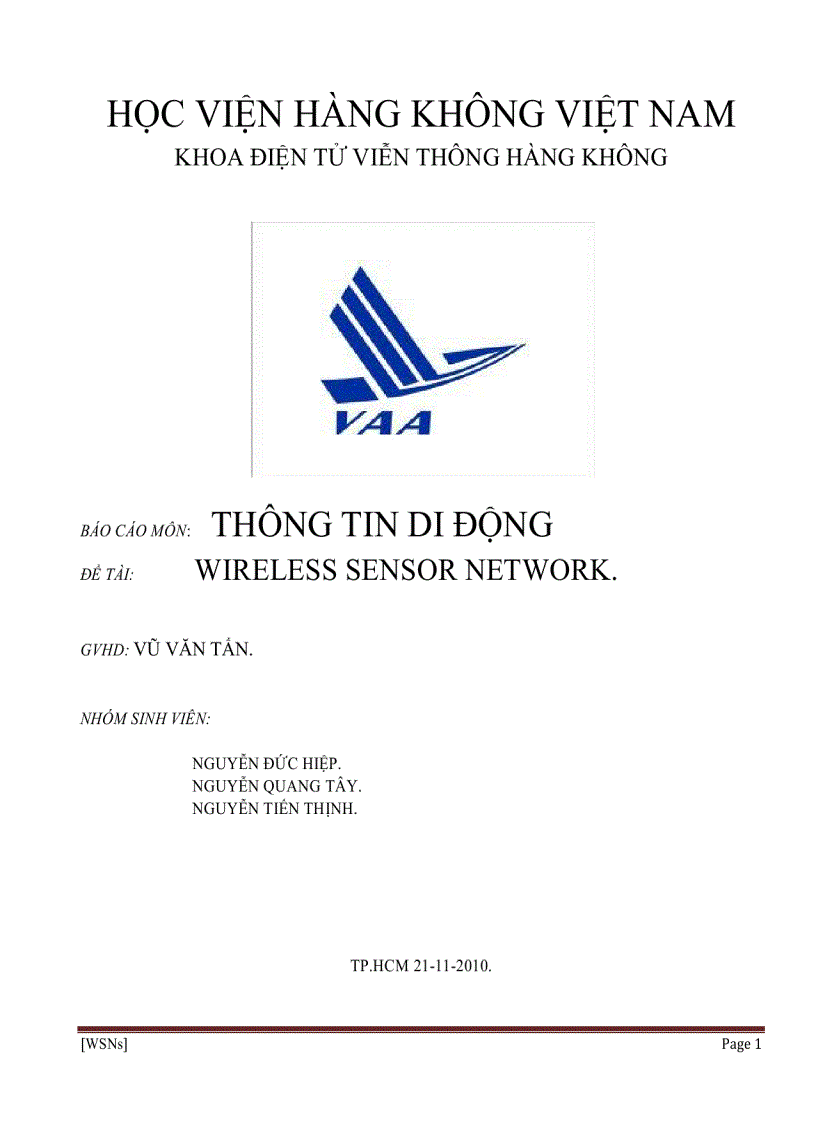 Báo cáo môn thông tin di động Wireless sensor network