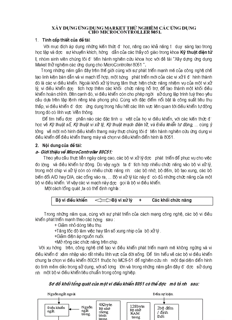 Tiểu luận Xây dựng ứng dụng Market thử nghiệm các ứng dụng cho Microcontroller 805