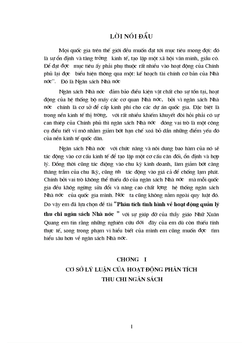 Phân tích tình hình về hoạt động quản lý thu chi NSNN