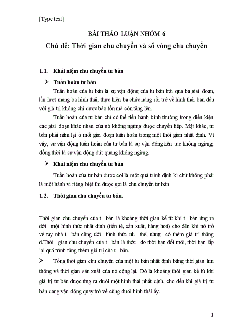 Thời gian chu chuyển và số vòng chu chuyển lý luận và thực tiễn