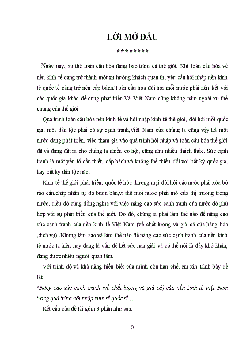 Nâng cao sức cạnh tranh về chất lượng và giá cả của nền kinh tế Việt Nam trong quá trình hội nhập kinh tế quốc tế