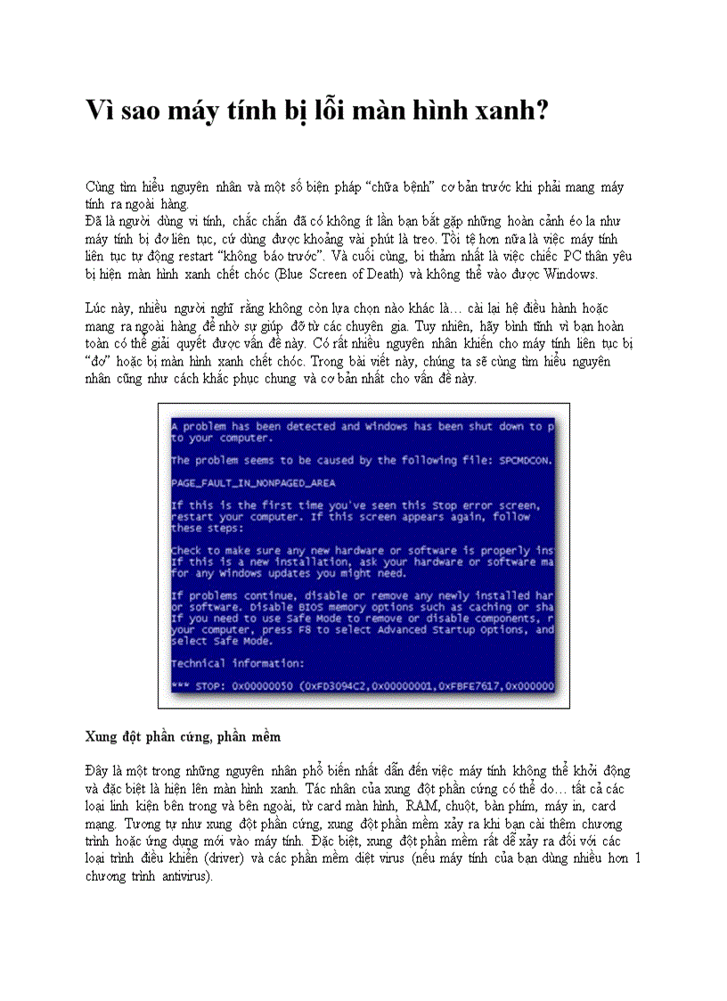 Lỗi màn hình xanh một số điều bạn nên biết