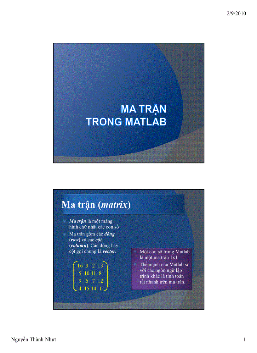 Tài liệu matlab ma trận