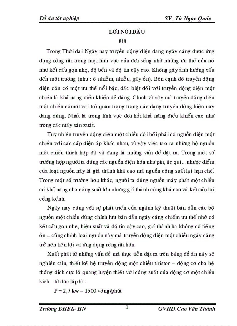 Thiết kế hệ truyền động một chiều tiristor
