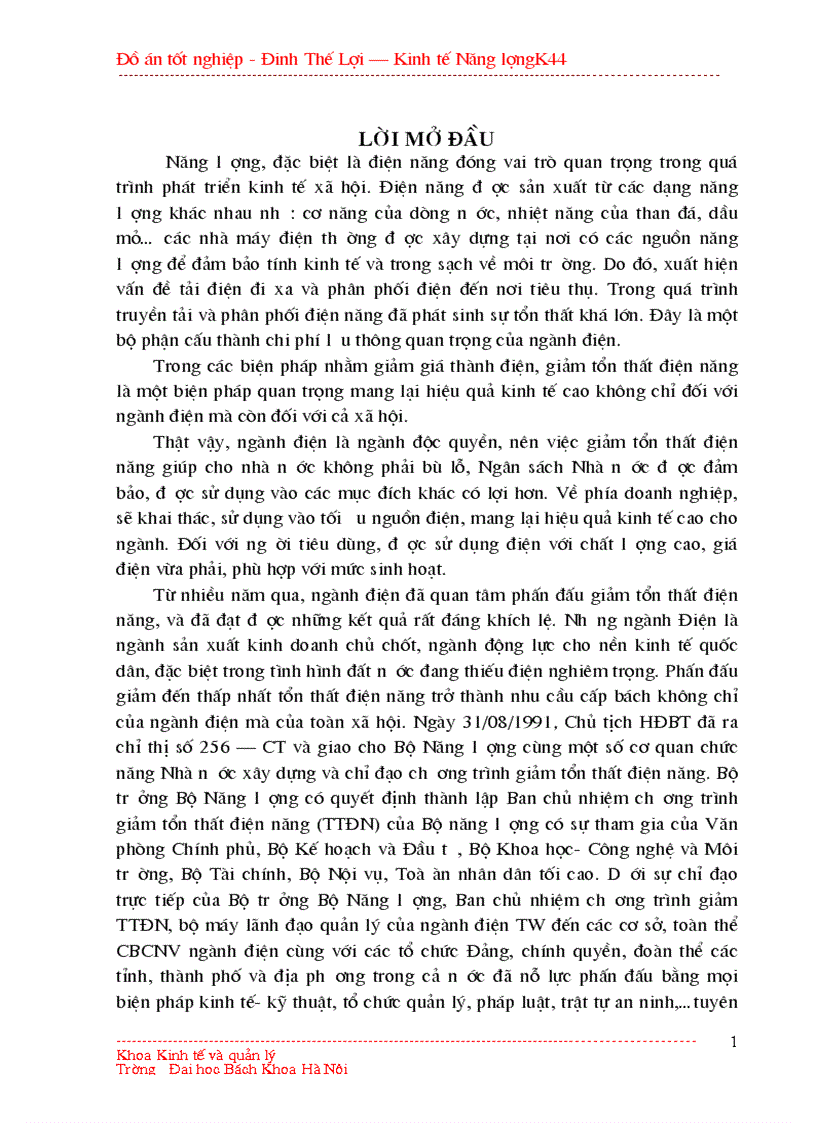 Đồ án tốt nghiệp MỘT SỐ GIẢI PHÁP NHẰM GIẢM TỐT THẤT ĐIỆN NĂNG Ở QUẢNG NINH