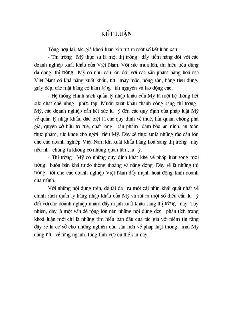 Chính sách nhập khẩu của thị trường Mỹ chính sách xuất khẩu của Việt Nam sang thị trường Mỹ
