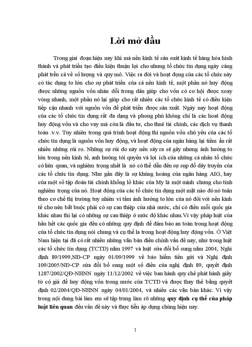 Tiểu luận Quy định của pháp luật liên quan bảo đảm an toàn trong huy động vốn