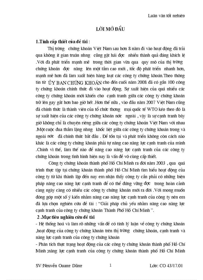 Giải pháp chủ yếu nhằm nâng cao năng lực cạnh tranh của công ty chứng khoán Thành Phố Hồ Chí Minh