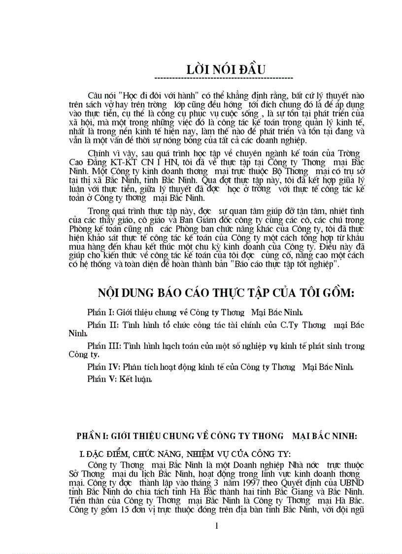Báo cáo thực tập tại Công ty Thương Mại Bắc Ninh