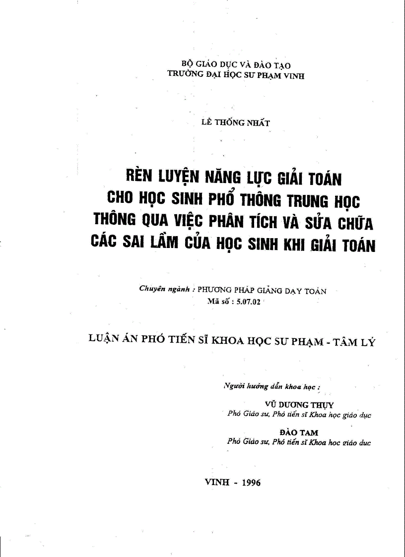 Rèn luyện năng lực giải toán cho học sinh phổ thông trung học thông qua việc phân tích và sữa chữa các sai lầm của thầy Lê Thống Nhất