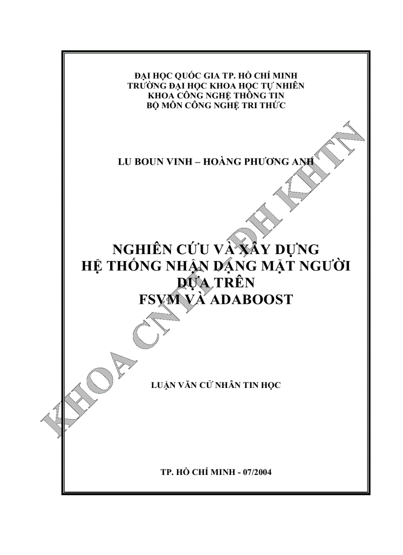 Nghiên cứu và xây dựng hệ thống nhận dạng mặt người dựa trên FSVM và Adaboost