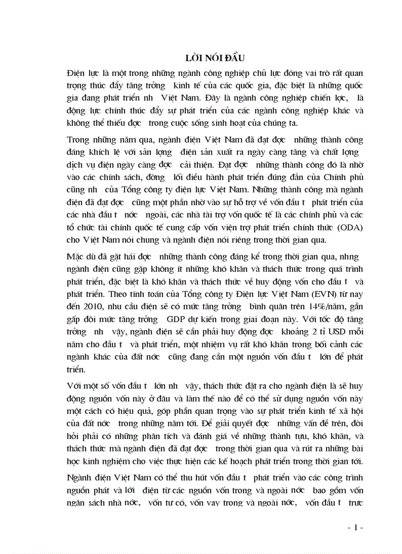 LVĐH Ngoại thương Thực trạng và giải pháp thu hút và sử dụng vốn ODA trong ngành điện