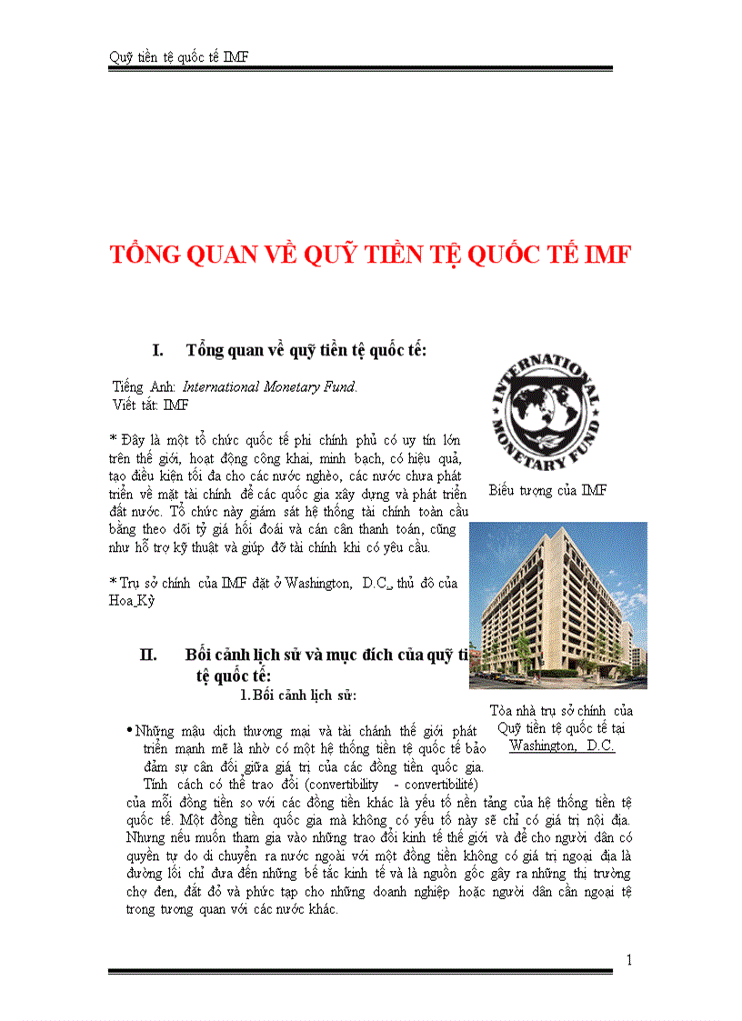 Tổng quan về quỹ tiền tệ quốc tế IMF