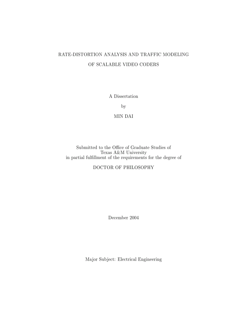 Luận văn tiến sĩ khoa học Rate Distortion Analysis and Traffic Modelling of Scalable Video Coders