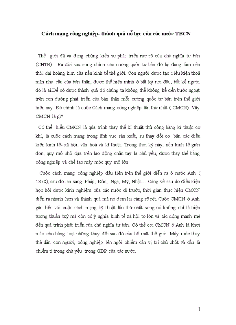 Cách mạng công nghiệp lần thứ nhất thành quả hạn chế và bài học kinh nghiệm