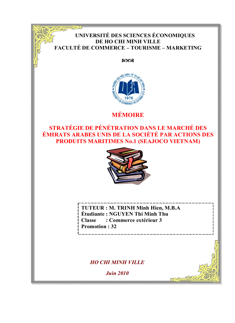 Chuyên đề tiếng Pháp Stratégie de pénétration dans le marché des Émirats Arabes Unis de la société par actions des produits maritimes no 1 Seajoco Vietnam