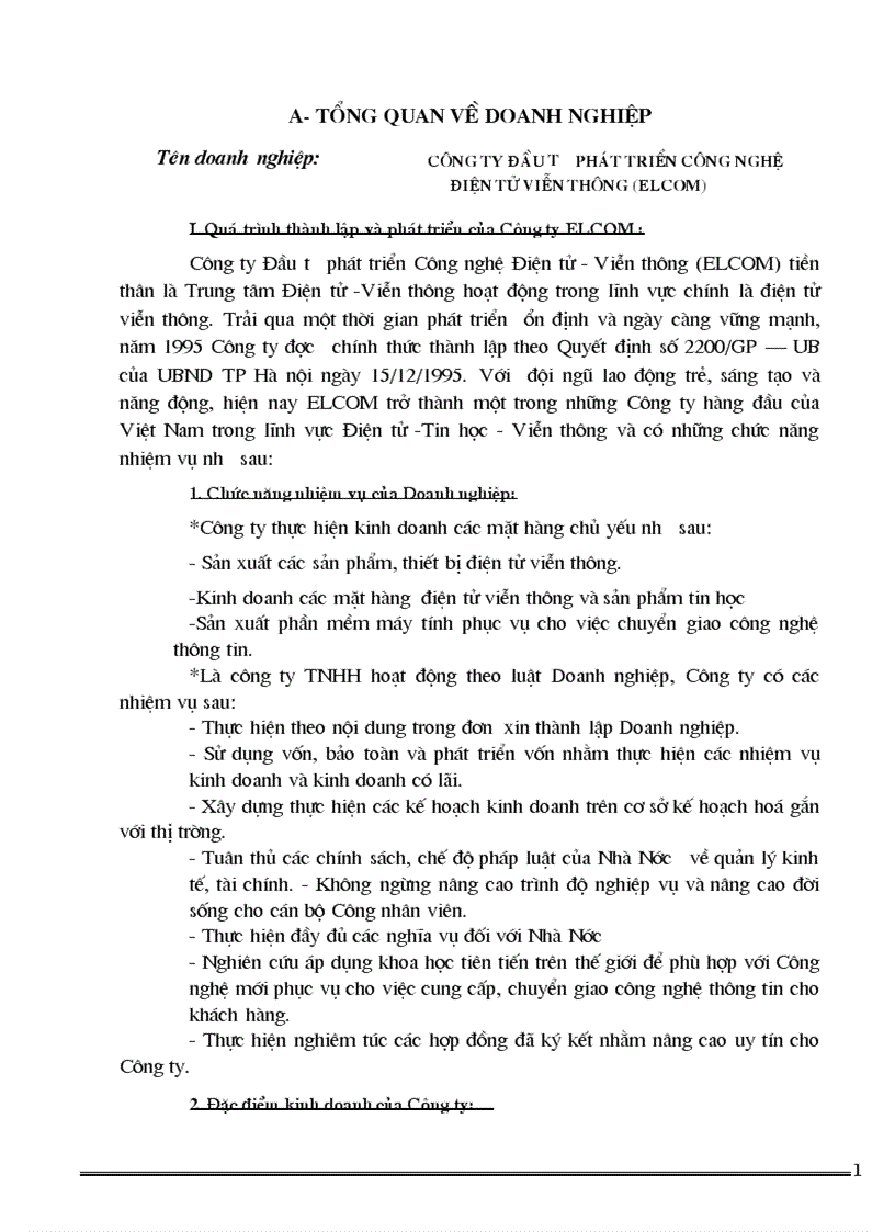 Báo cáo thực tập tại Công ty Đầu tư phát triển Công nghệ Điện tử viễn thông ELCOM