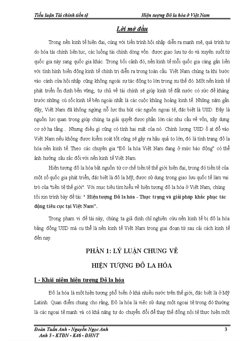Hiện tượng Đô la hóa Thực trạng và giải pháp khắc phục tác động tiêu cực tại Việt Nam