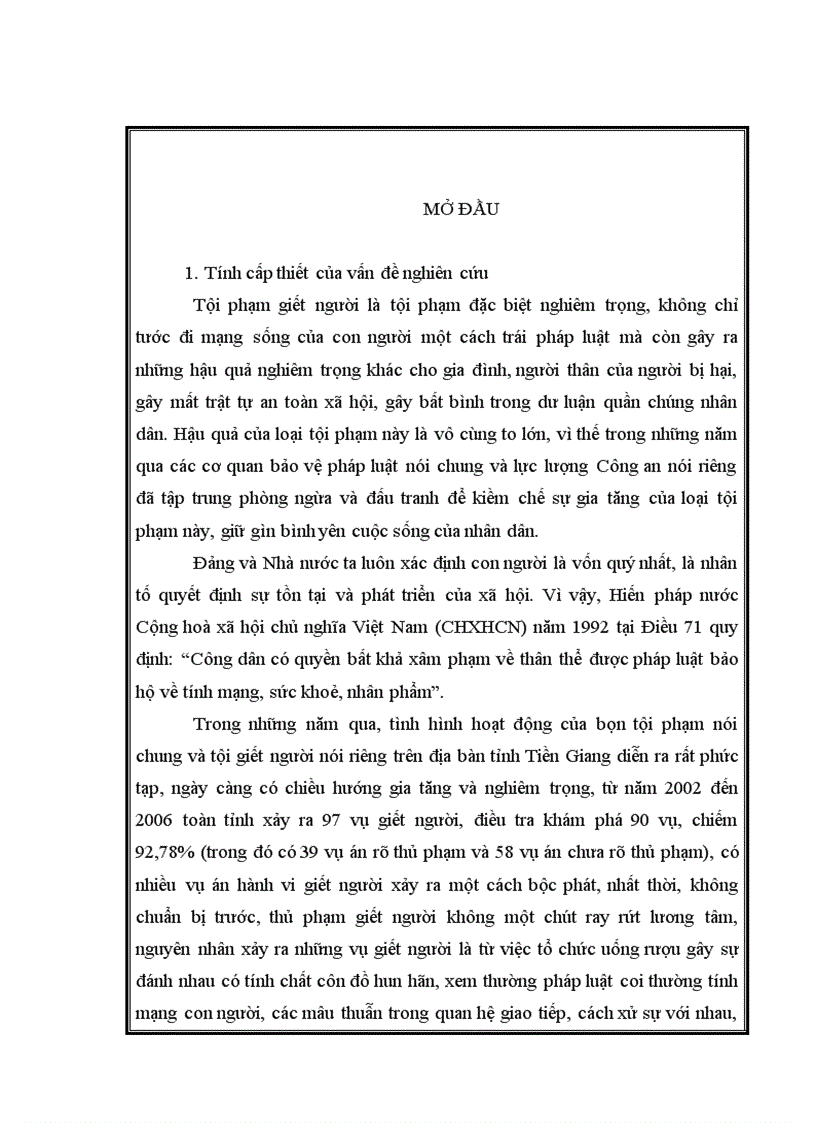 Điều tra ban đầu đối với vụ án giết người tại tỉnh Tiền Giang Thực trạng và giải pháp nâng cao hiệu quả