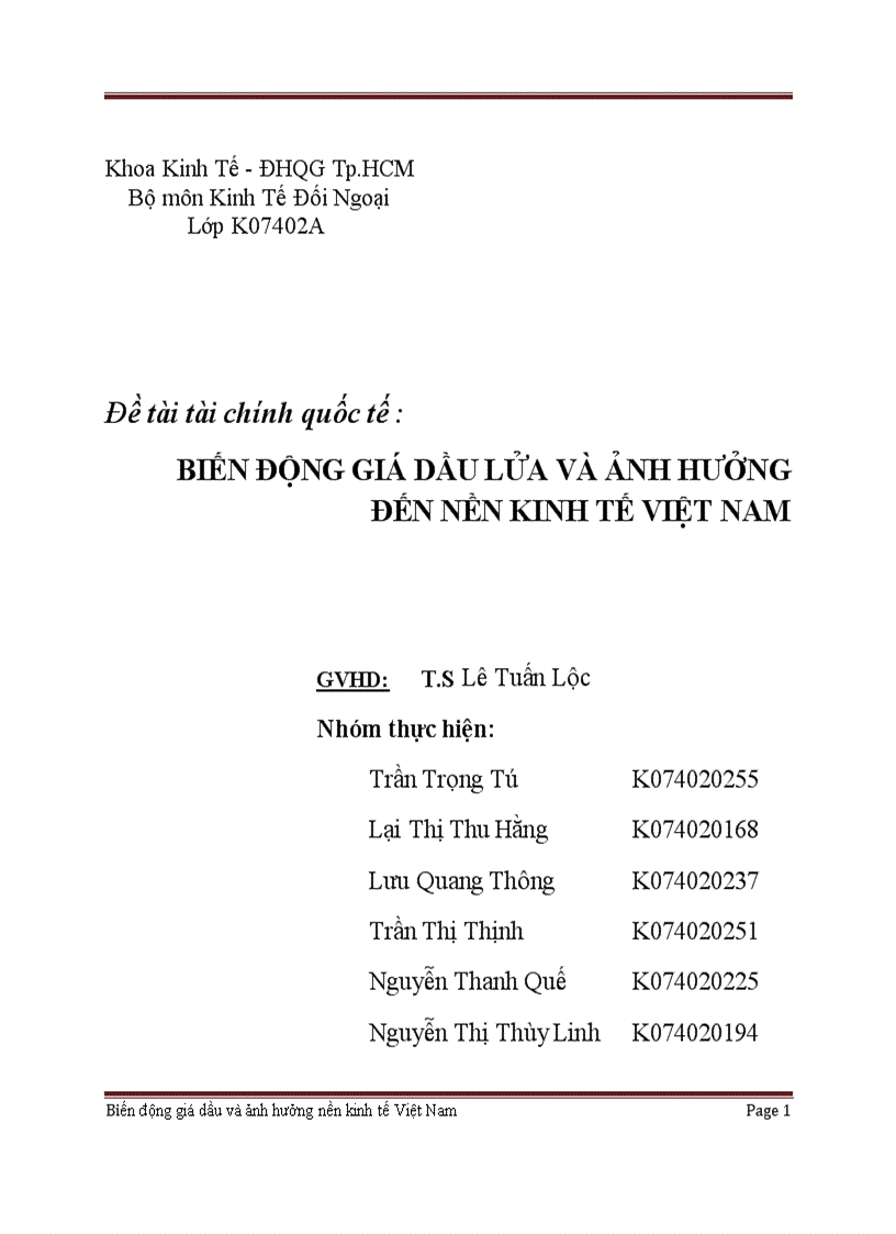 Biến động giá dầu lửa và ảnh hưởng đến nền kinh tế việt nam