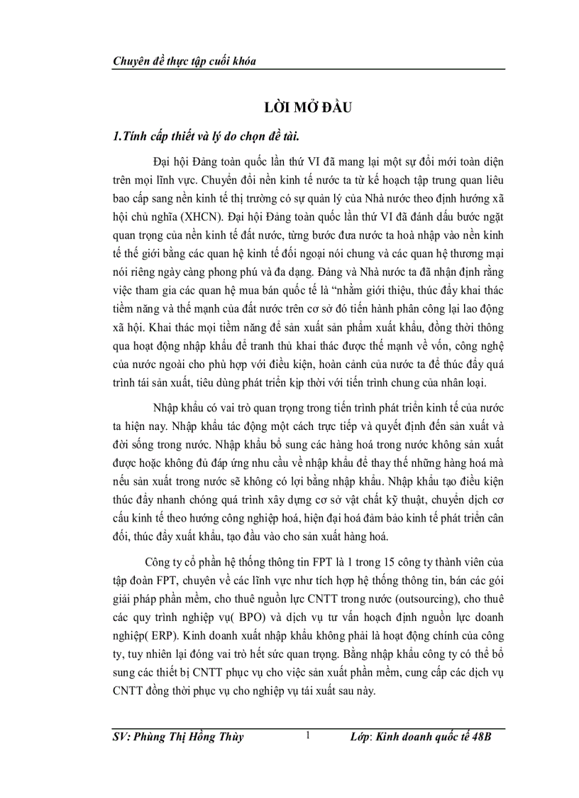 Một số giải pháp nhằm nâng cao hiệu quả hoạt động nhập khẩu của Công ty CP hệ thống thông tin FPT
