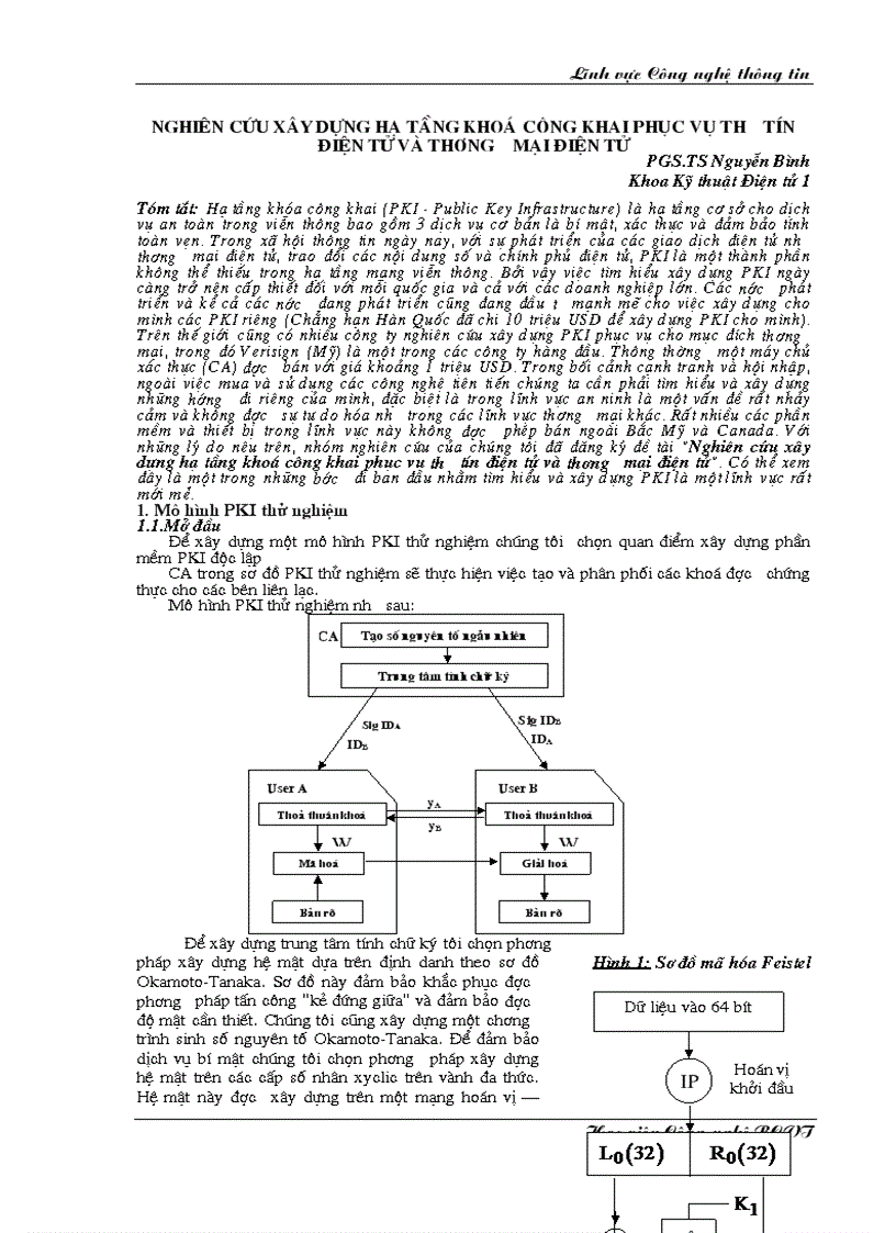 Nghiên cứu xây dựng hạ tầng khoá công khai phục vụ thư tín điện tử và thương mại điện tử