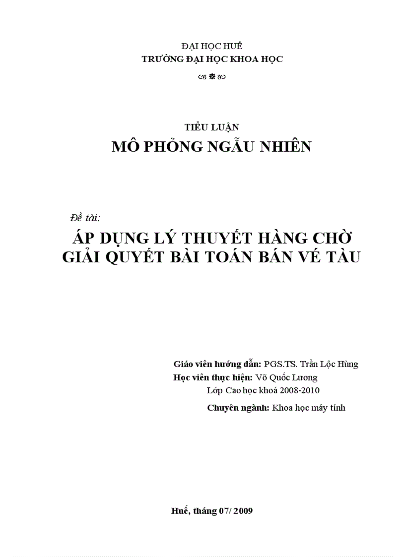 Áp dụng lý thuyết xếp hàng vào giải quyết bài toán Bán vé tàu