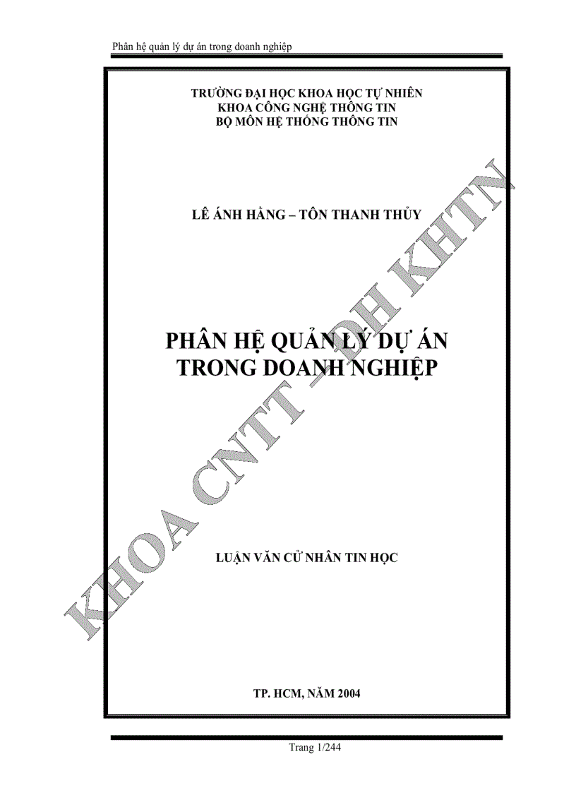 Phân Hệ Quản Lí Dự Án Trong Doanh Nghiệp