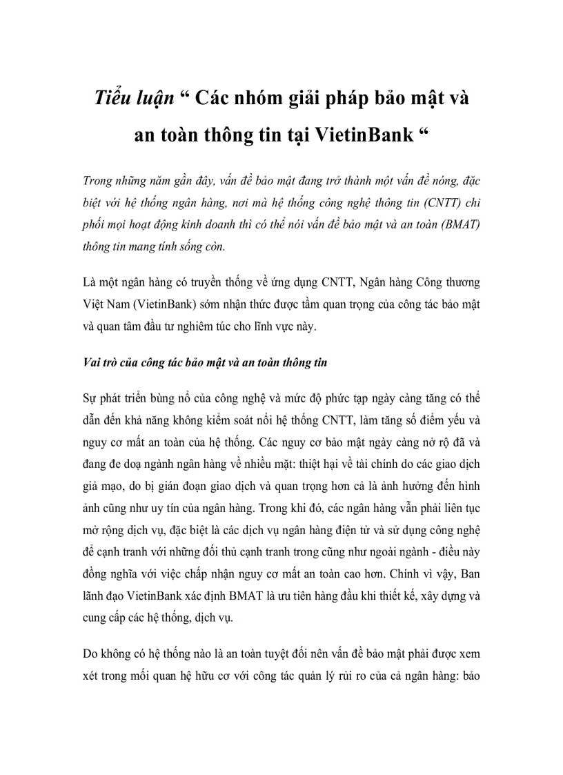 Các nhóm giải pháp bảo mật và an toàn thông tin tại VietinBank