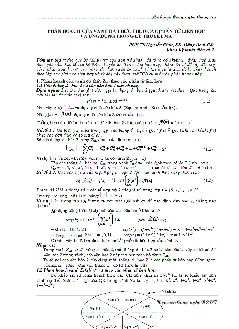 Phân hoá của vành đa thức theo các phần tử liên hợp và ứng dụng trong lý thuyết mã