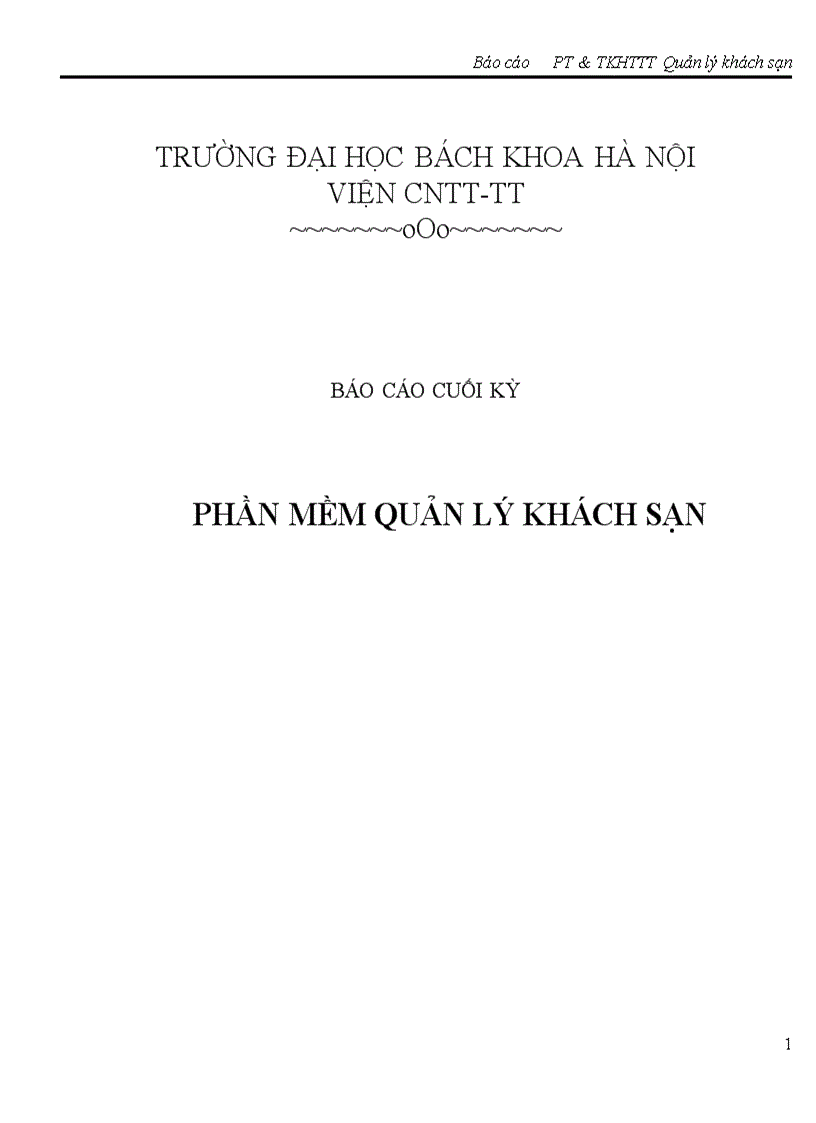 Phân tich thiết kế phần mềm quản lý khách sạn dhbkhn