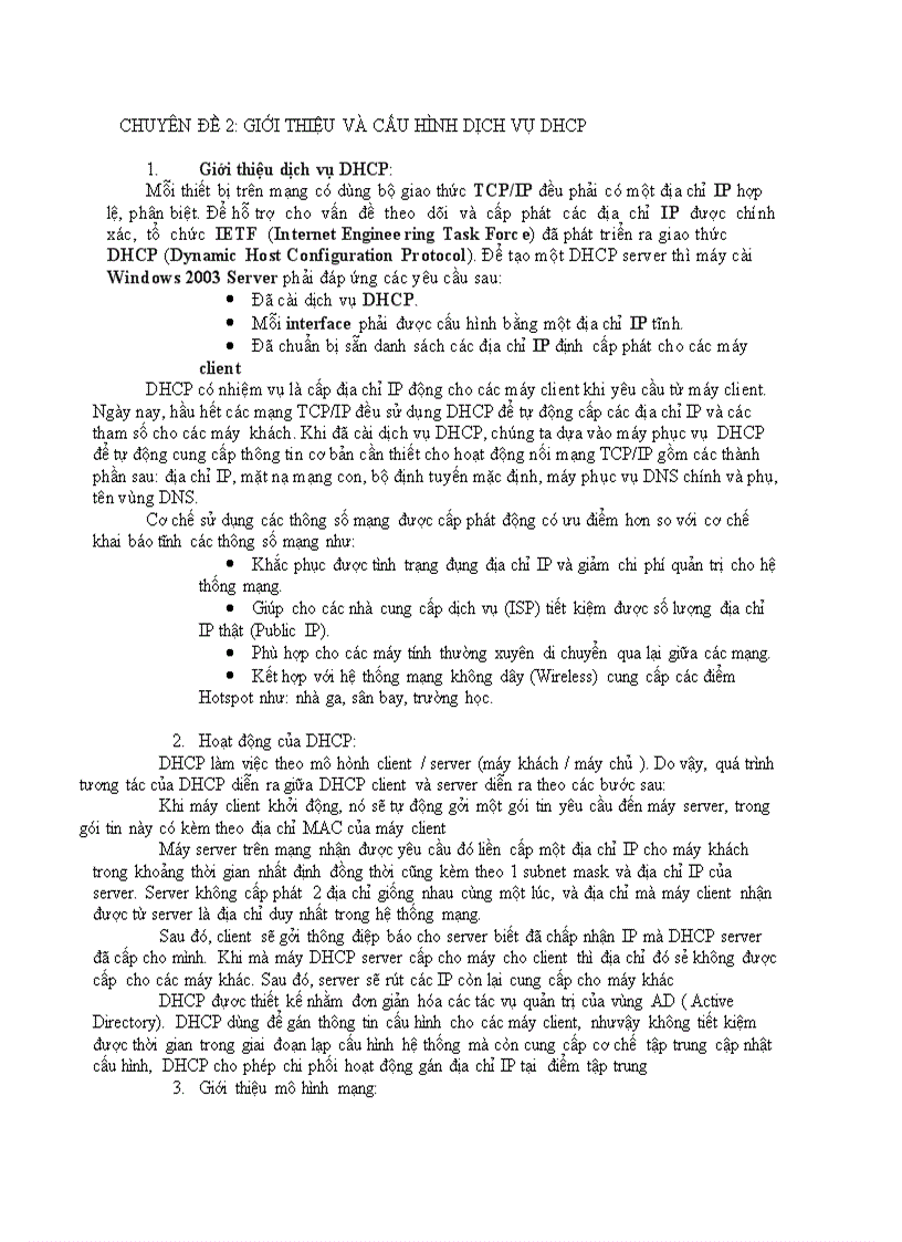 Giới thiệu và cấu hình dịch vụ DHCP