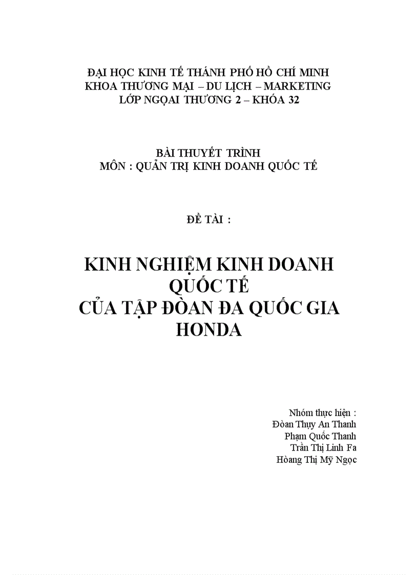 Kinh nghiệm kinh doanh quốc tế của tập đòan đa quốc gia honda