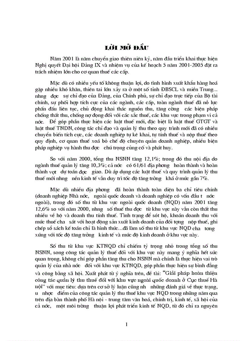 Giải pháp hoàn thiện công tác quản lý thu thuế đối với khu vực ngoài quốc doanh ở Cục thuế Hà Nội