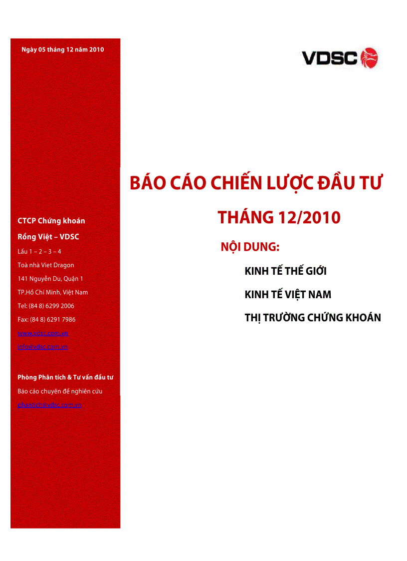 Báo cáo chiến lược đầu tư tháng 12 2010 kinh tế thế giới kinh tế việt nam thị trường chứng khoán