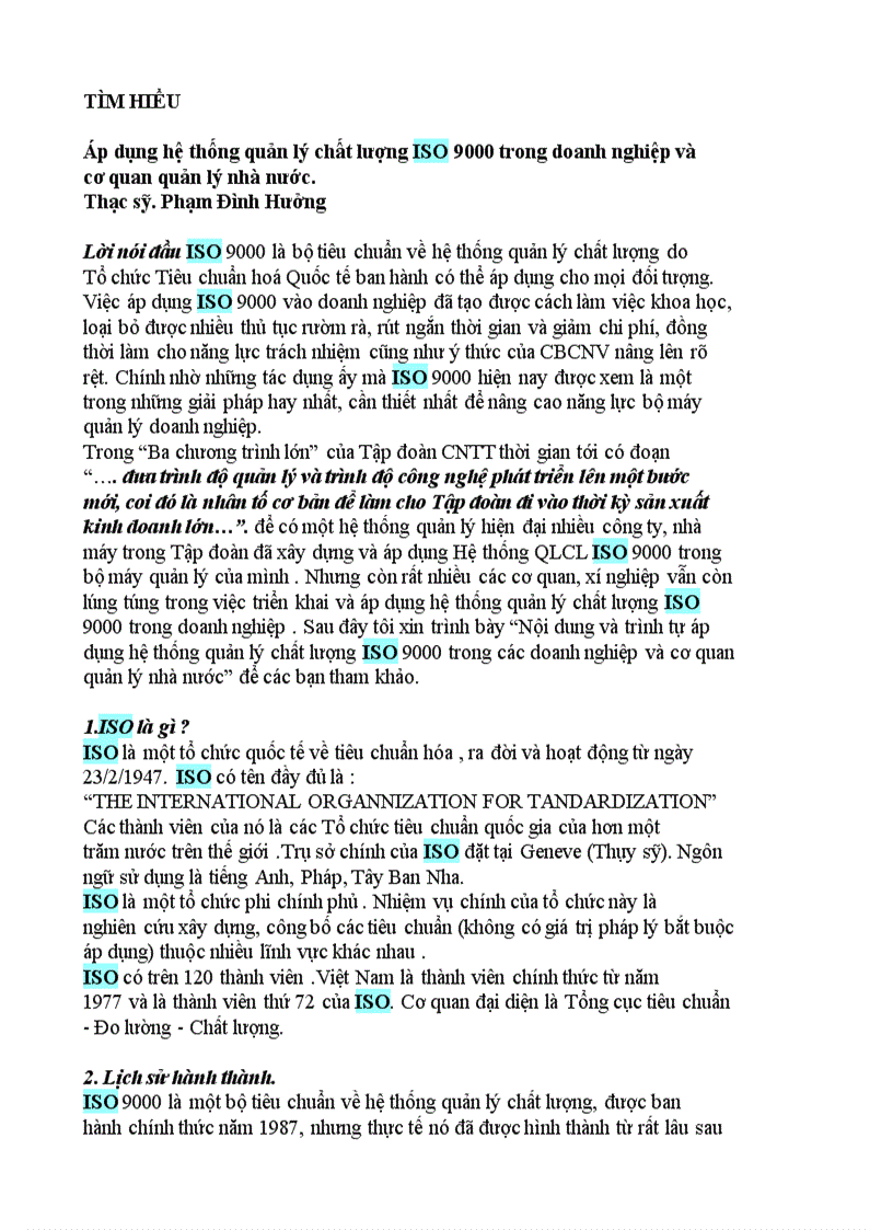 Áp dụng hệ thống quản lý chất lượng ISO 9000 trong doanh nghiệp và cơ quan quản lý nhà nước