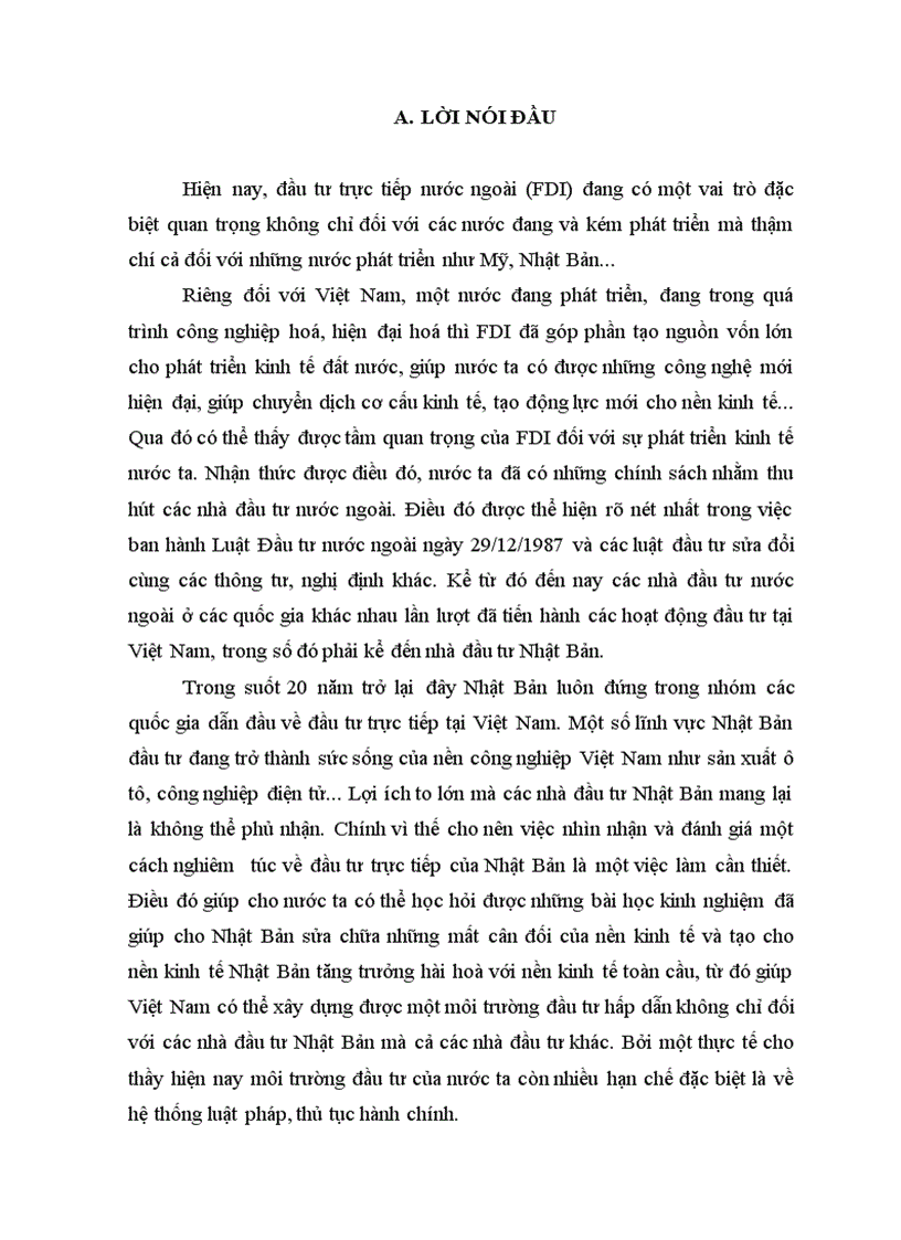 DT078 Các chính sách của Việt Nam trong việc thu hút FDI nói chung và từ Nhật Bản nói riêng