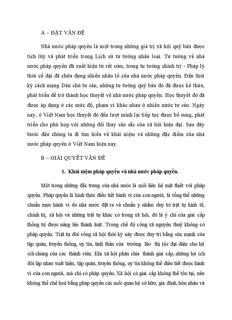 Khái niệm đặc điểm về nhà nước pháp quyền ở việt nam