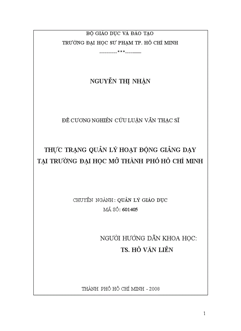 Thực trạng quản lý hoạt động giảng dạy tại trường đại học mở thành phố Hồ Chí Minh