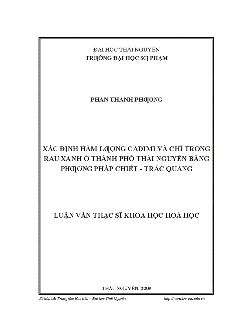 Xác định hàm lượng chì và Cadimi trong rau xanh ở thành phố Thái Nguyên bằng phương pháp chiết trắc quan
