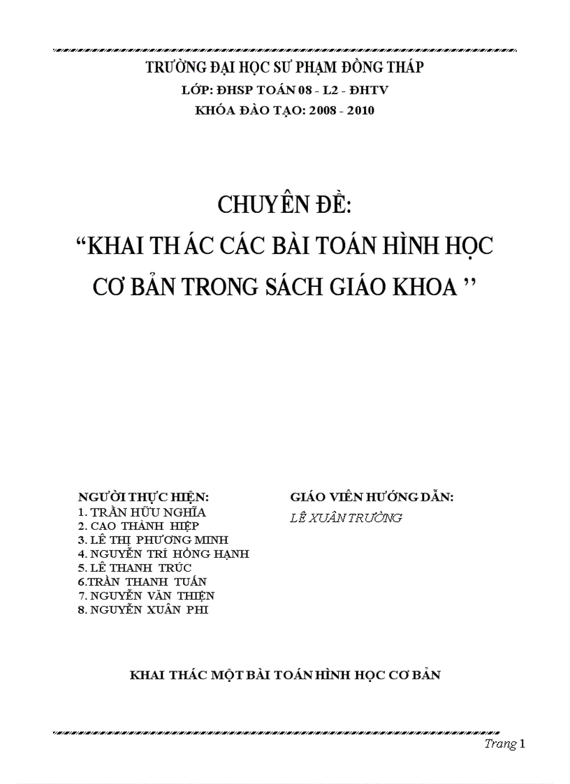 Khai th ác các bài toán hình học cơ bản trong sách giáo khoa